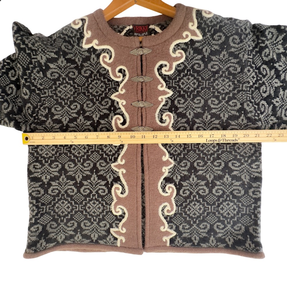 Vintage 80s/90s Vrikke Cardigan Sweater Brown Grey Wool Blend - M - Picture 3 of 7